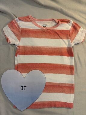 Carter's - 3T Kids Coral and White Striped Tee